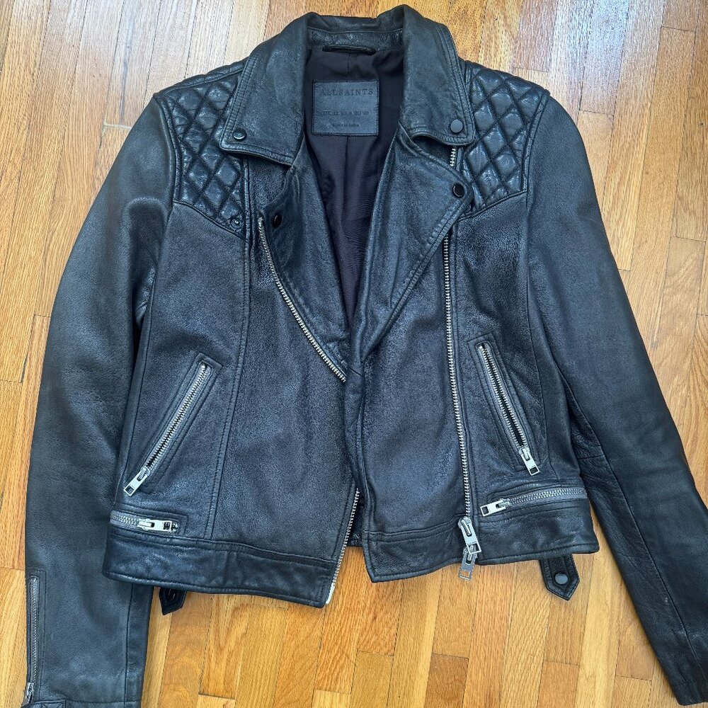All Saints Conroy Leather Biker Jacket - Ink